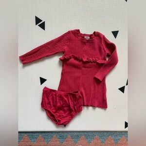 Habitual|Baby girl Red Knit long sleeve dress with diaper cover,SOFT/stretchy•